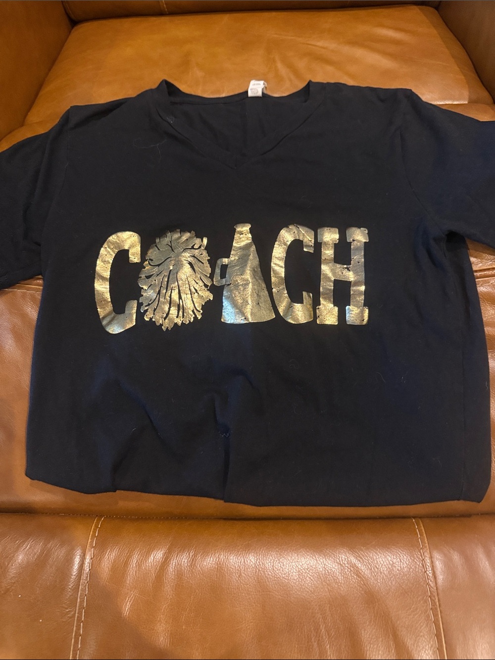Coach Black V-Neck Tee with Metallic Gold Logo